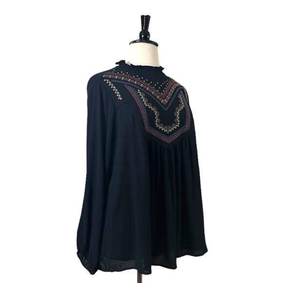 Torrid Top Boho Embroidered High Neck Pullover Black Multi Women’s Size 1X 14/16 - Picture 2 of 13